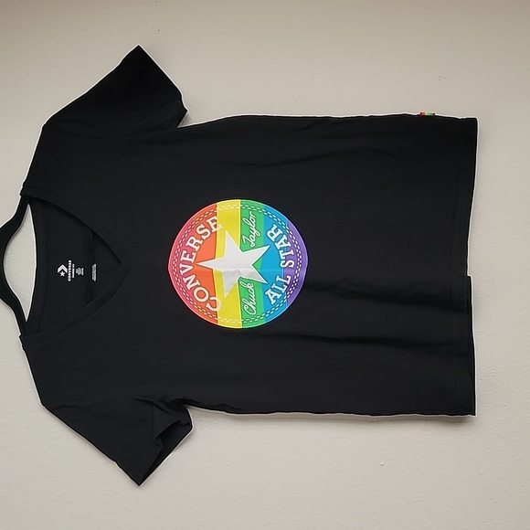 Converse Tops - Women's V-neck Black Rainbow Converse All Star T-shirt Size Small